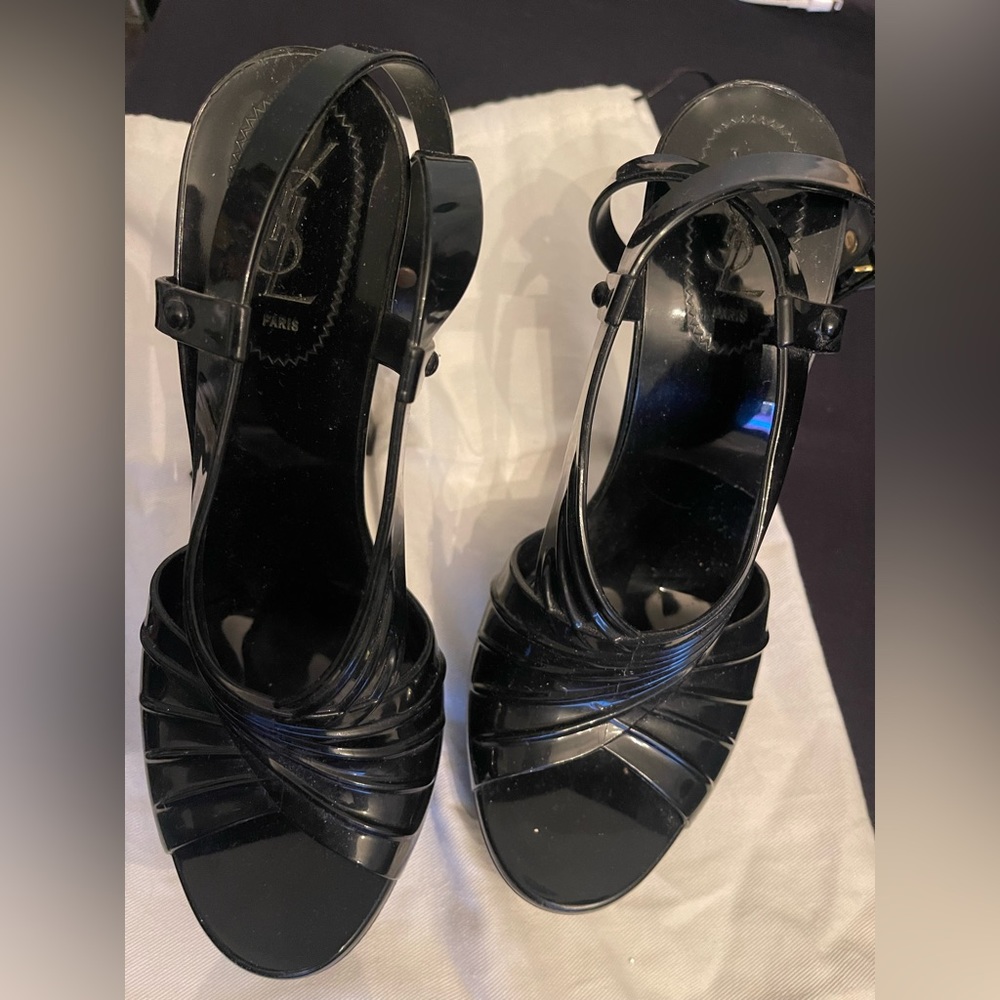 YSL black rubber platform sandal